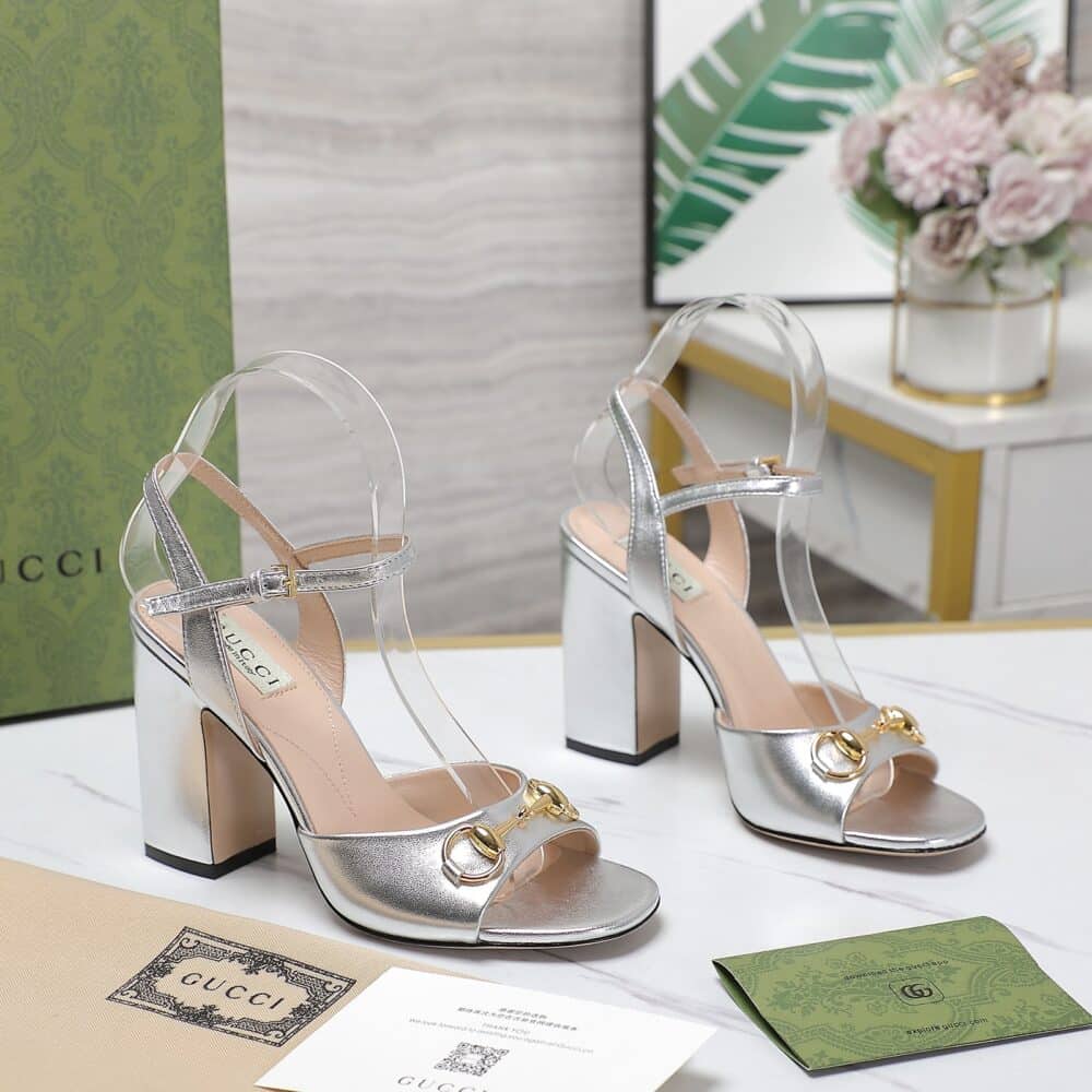 GUCCI WOMEN'S HORSEBIT HIGH HEEL SANDAL SILVER - Image 5