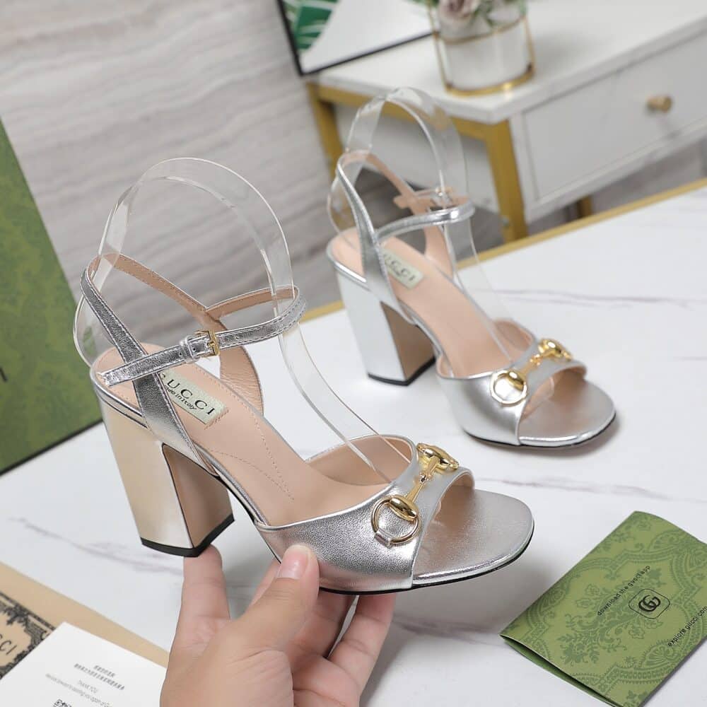 GUCCI WOMEN'S HORSEBIT HIGH HEEL SANDAL SILVER - Image 4