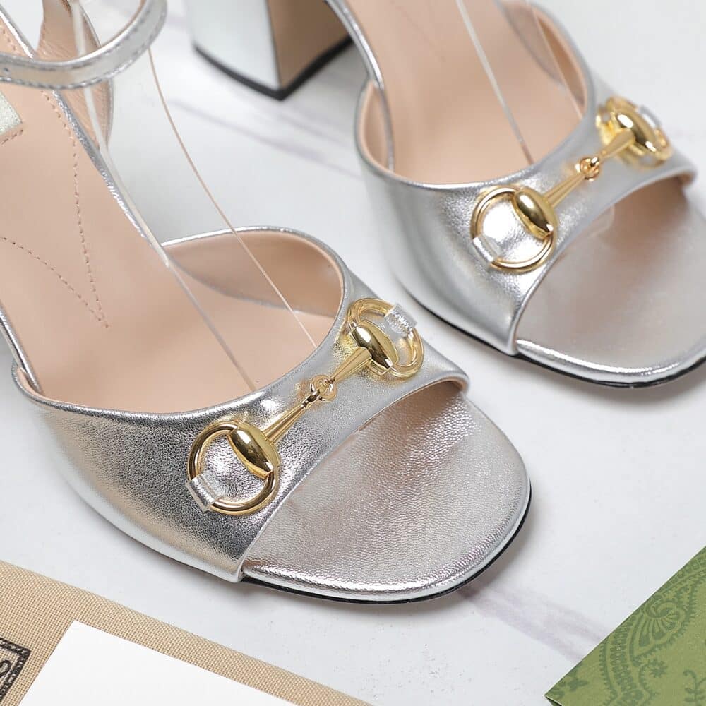 GUCCI WOMEN'S HORSEBIT HIGH HEEL SANDAL SILVER - Image 3