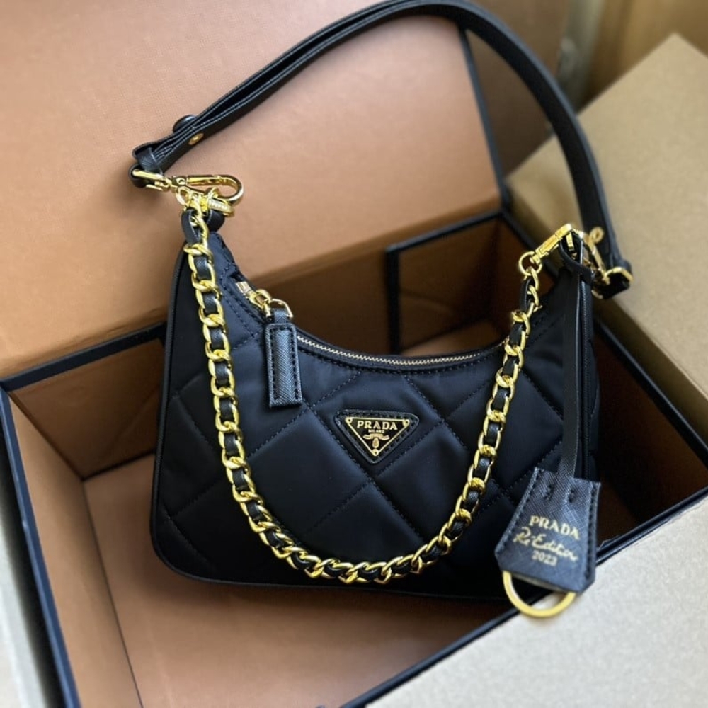 PRADA RE EDITION 1995 CHAÎNE RE NYLON MINI BAG BLACK 22CM 1BC204 2AOS F0002 V QOO - Image 3