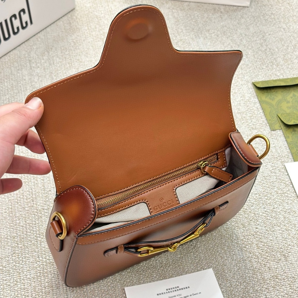 Gucci Lady Web Hand Stained Leather Shoulder Bag In Brown 25Cm 380573 B012A 2574 - Image 6