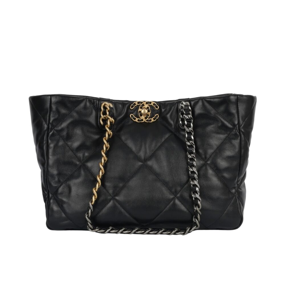 CHANEL QUILTED 19 EAST WEST SHOPPING BAG BLACK 36CM
