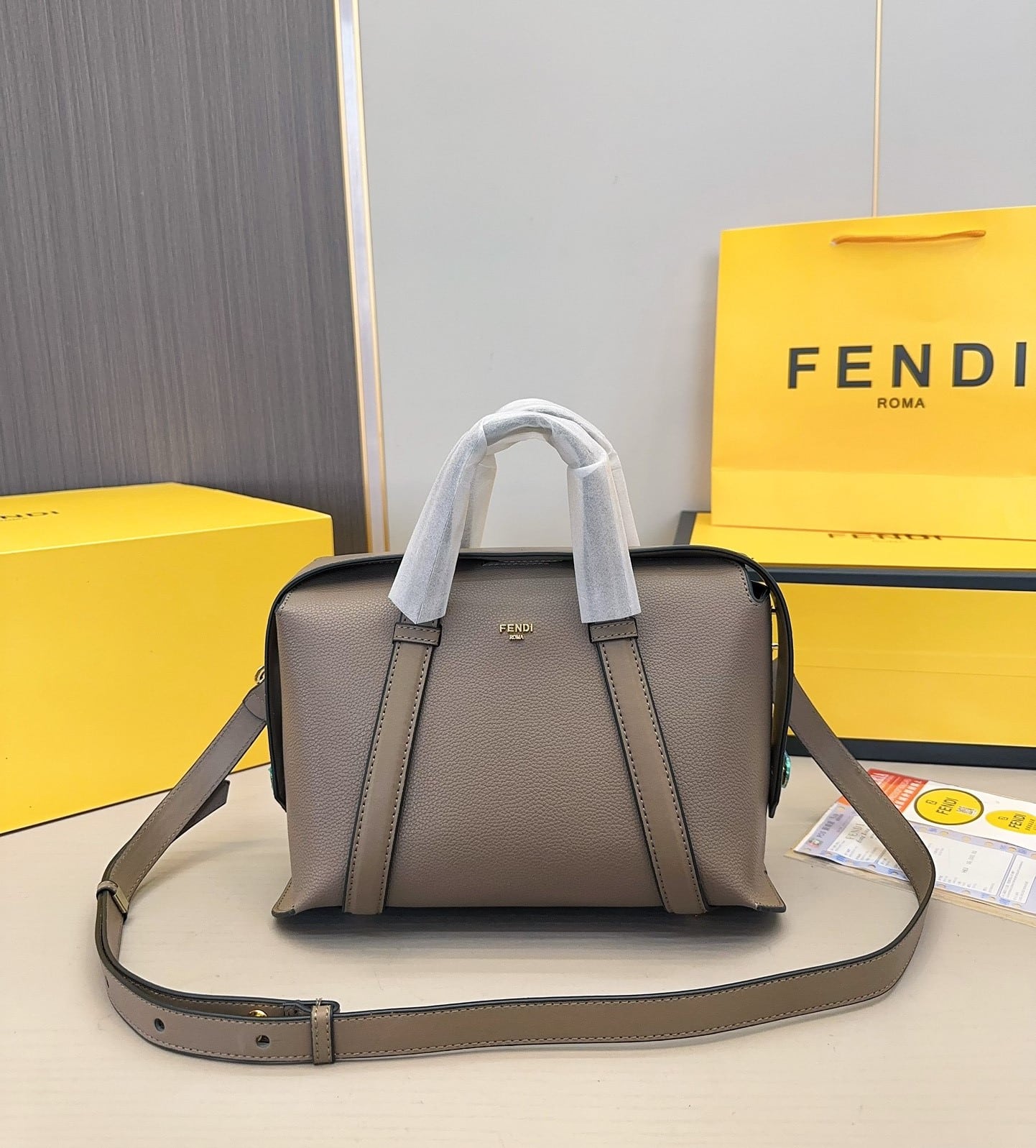 FENDI BOSTON 365 DOVE GREY LEATHER BAG 26CM 8BL152APZAF11WS - Image 2