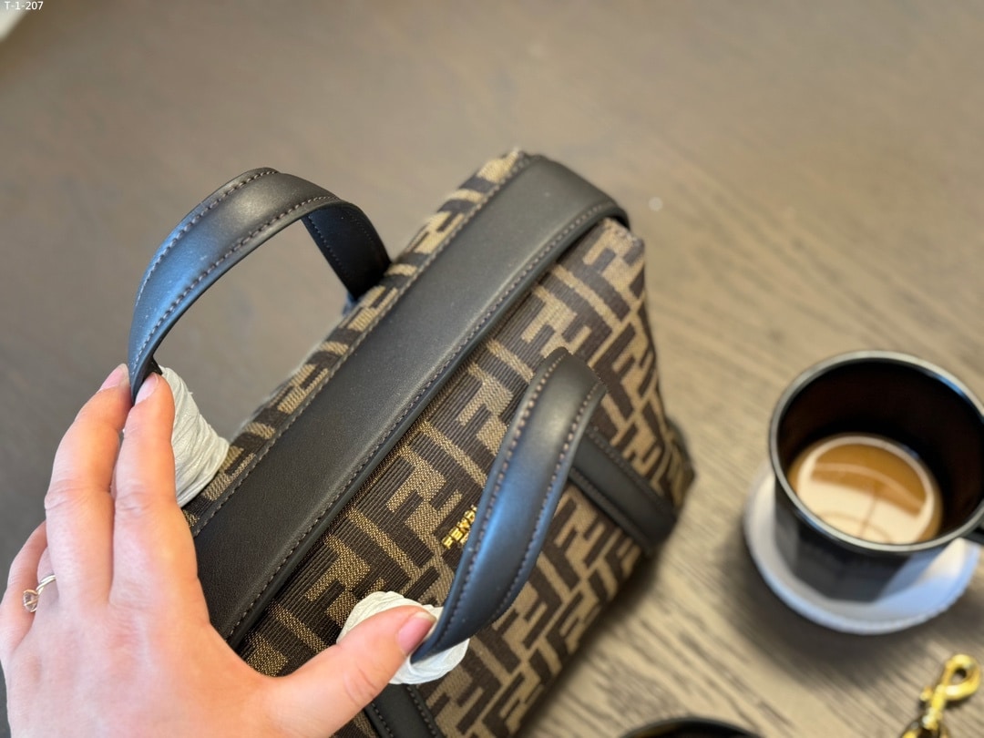 FENDI BOSTON 365 BROWN FF JACQUARD FABRIC BAG 27CM 8BL152ALP3F1N1S - Image 7