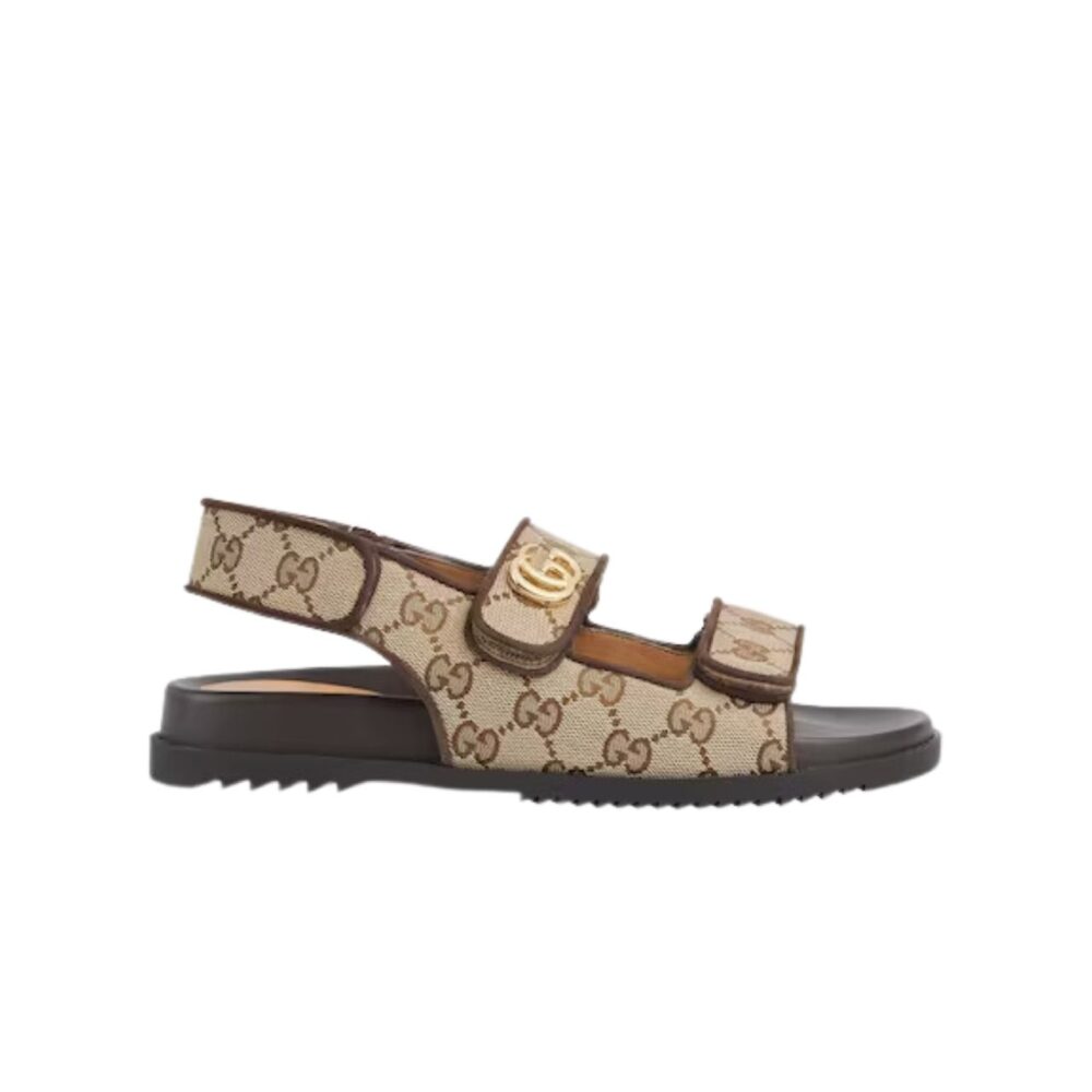 GUCCI DOUBLE G SANDAL BEIGE AND EBONY 771575 G1730 9755