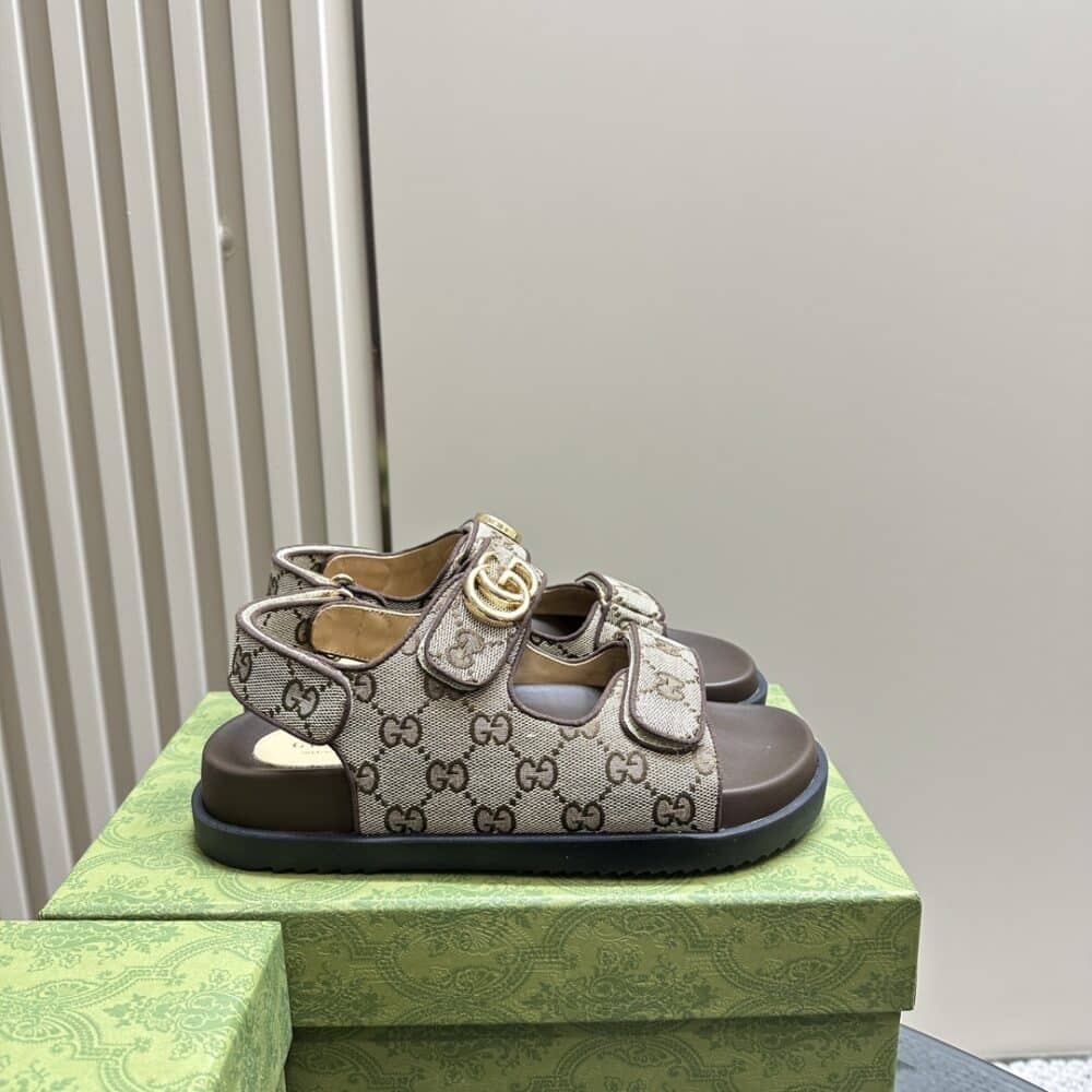 GUCCI DOUBLE G SANDAL BEIGE AND EBONY 771575 G1730 9755 - Image 6