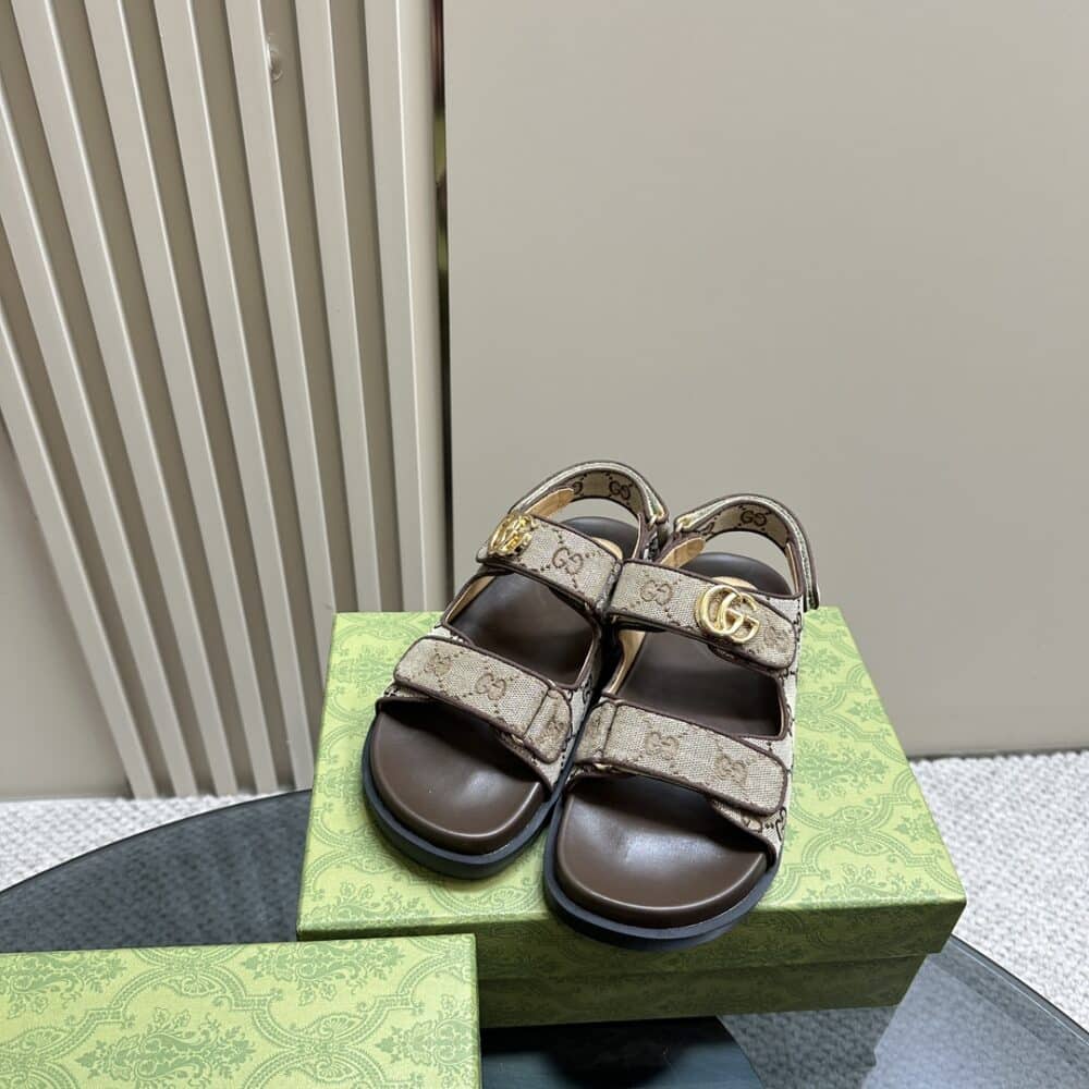 GUCCI DOUBLE G SANDAL BEIGE AND EBONY 771575 G1730 9755 - Image 7