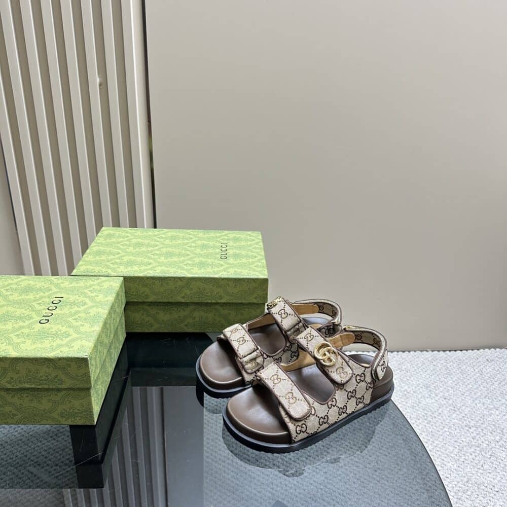 GUCCI DOUBLE G SANDAL BEIGE AND EBONY 771575 G1730 9755 - Image 9