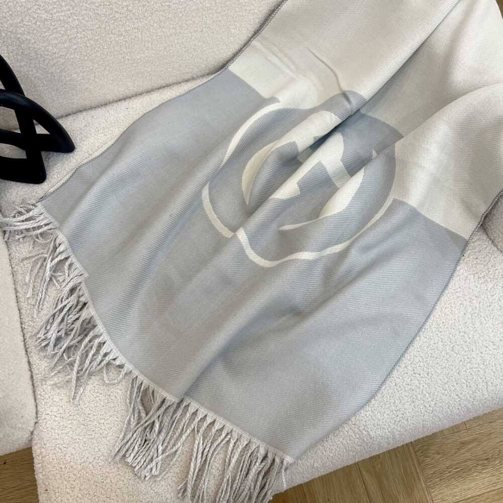Alternative view of GUCCI WOOL CASHMERE SCARF WITH INTERLOCKING G BLUE 715497 3GB02 4978