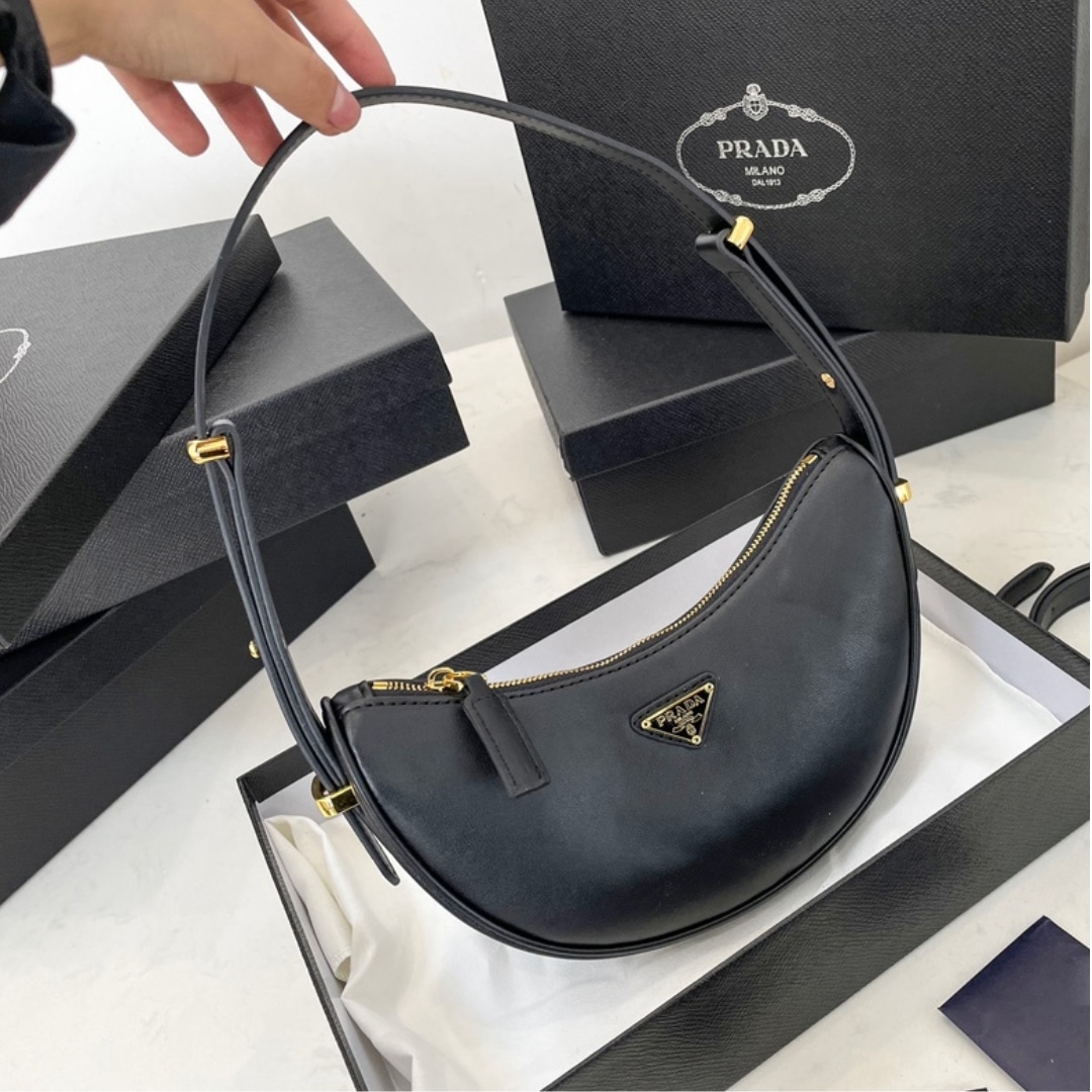 PRADA ARQUÉ LEATHER SHOULDER BAG BLACK 23CM 1BC194 ASK F0002 V OOO - Image 2