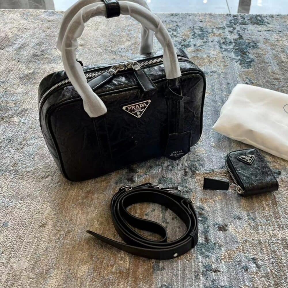 Alternative view of PRADA ANTIQU HANDLE BAG BLACK 25CM 1BB092 UVL F0002 V T2O