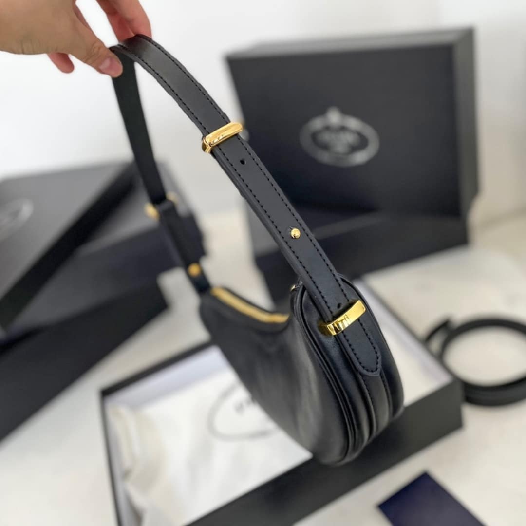 PRADA ARQUÉ LEATHER SHOULDER BAG BLACK 23CM 1BC194 ASK F0002 V OOO - Image 3