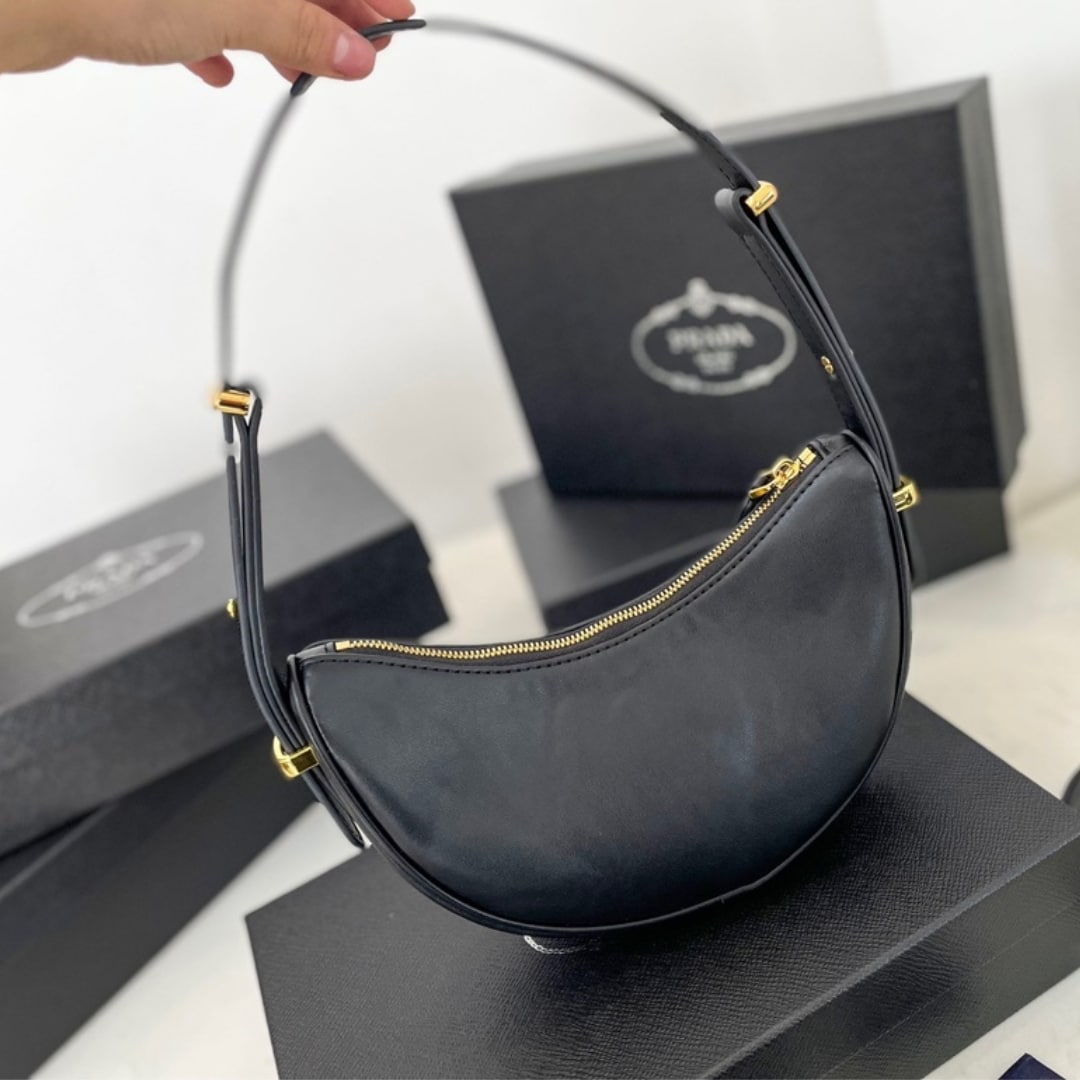 PRADA ARQUÉ LEATHER SHOULDER BAG BLACK 23CM 1BC194 ASK F0002 V OOO - Image 4