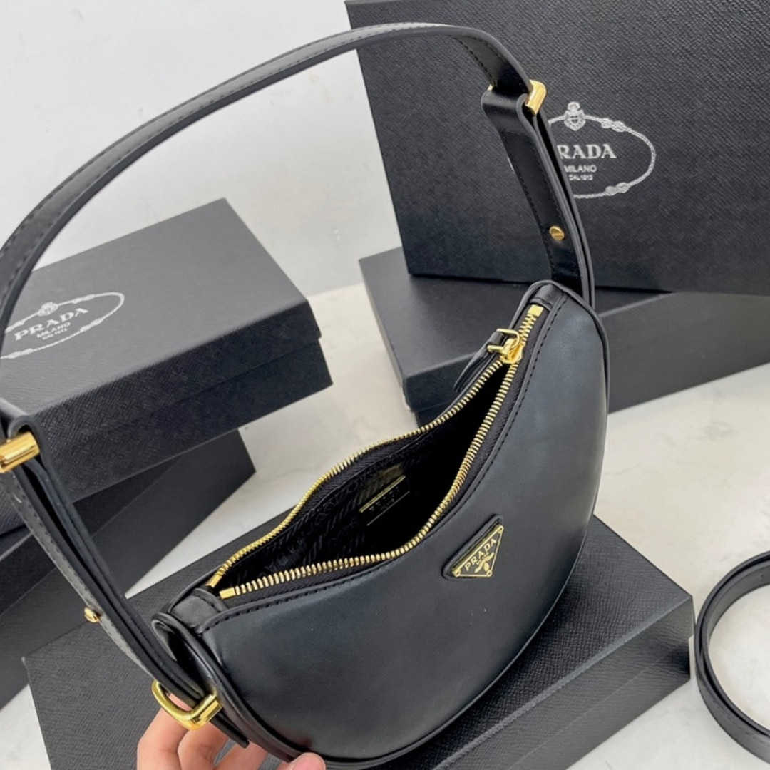 PRADA ARQUÉ LEATHER SHOULDER BAG BLACK 23CM 1BC194 ASK F0002 V OOO - Image 7