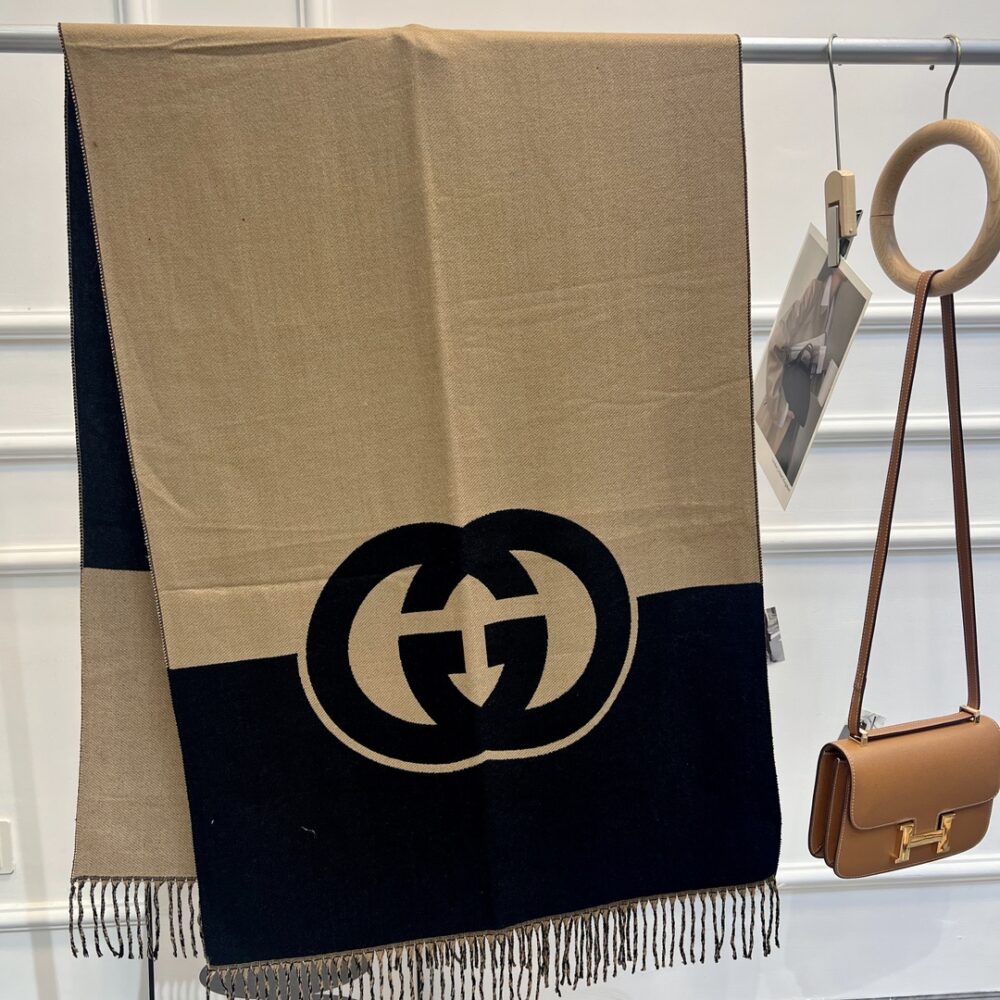 Alternative view of GUCCI WOOL CASHMERE SCARF WITH INTERLOCKING G BROWN 715497 3GB02 4978