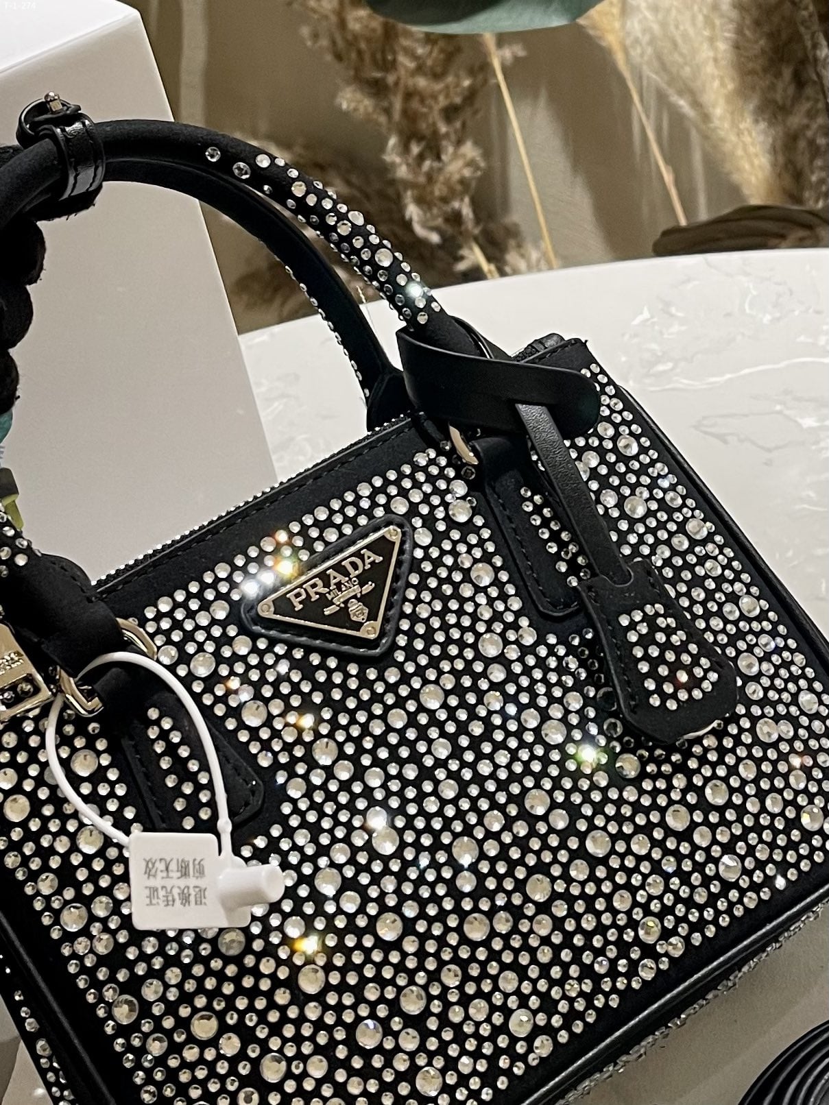 PRADA GALLERIA SATIN MINI BAG WITH CRYSTALS METAL 23CM 1BA906 2AWL F063R V EOY - Image 6