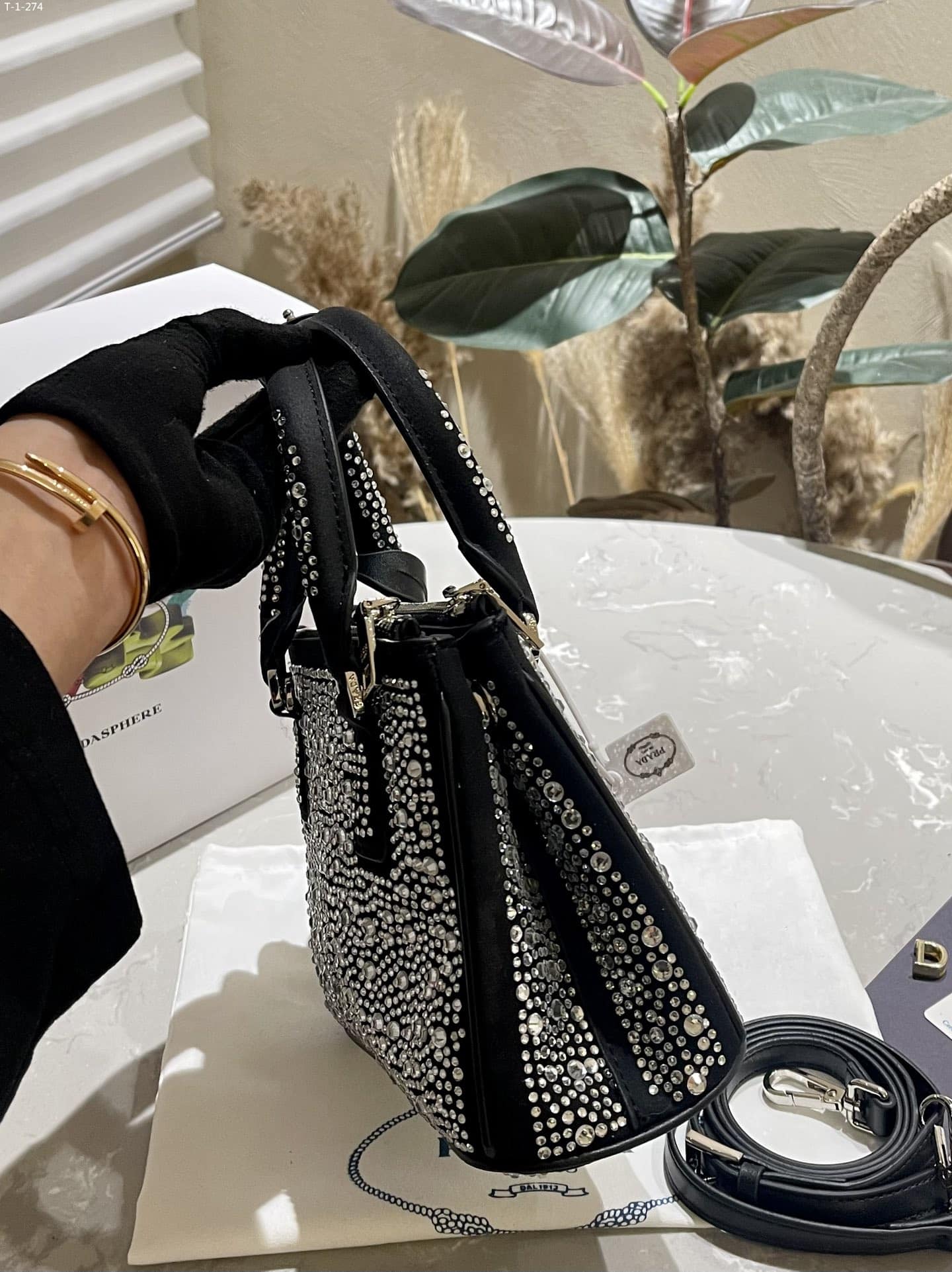 PRADA GALLERIA SATIN MINI BAG WITH CRYSTALS METAL 23CM 1BA906 2AWL F063R V EOY - Image 7