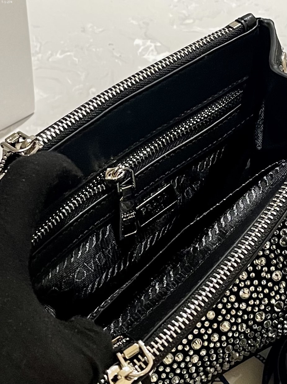 PRADA GALLERIA SATIN MINI BAG WITH CRYSTALS METAL 23CM 1BA906 2AWL F063R V EOY - Image 10