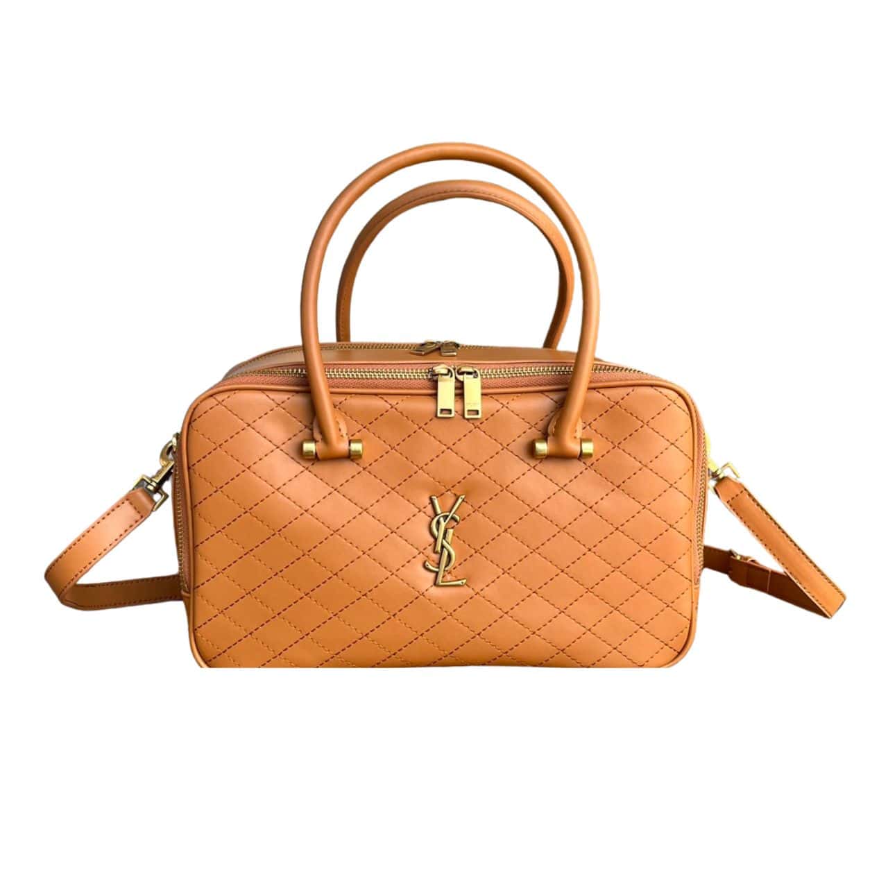 SAINT LAURENT LYIA DUFFLE IN QUILTED BROWN 31CM