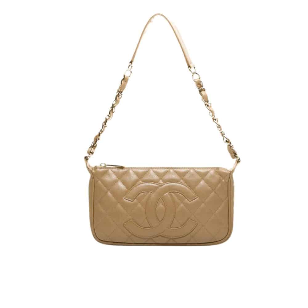 CHANEL TIMELESS CC CHAIN SHOULDER BAG DARK BEIGE 25CM