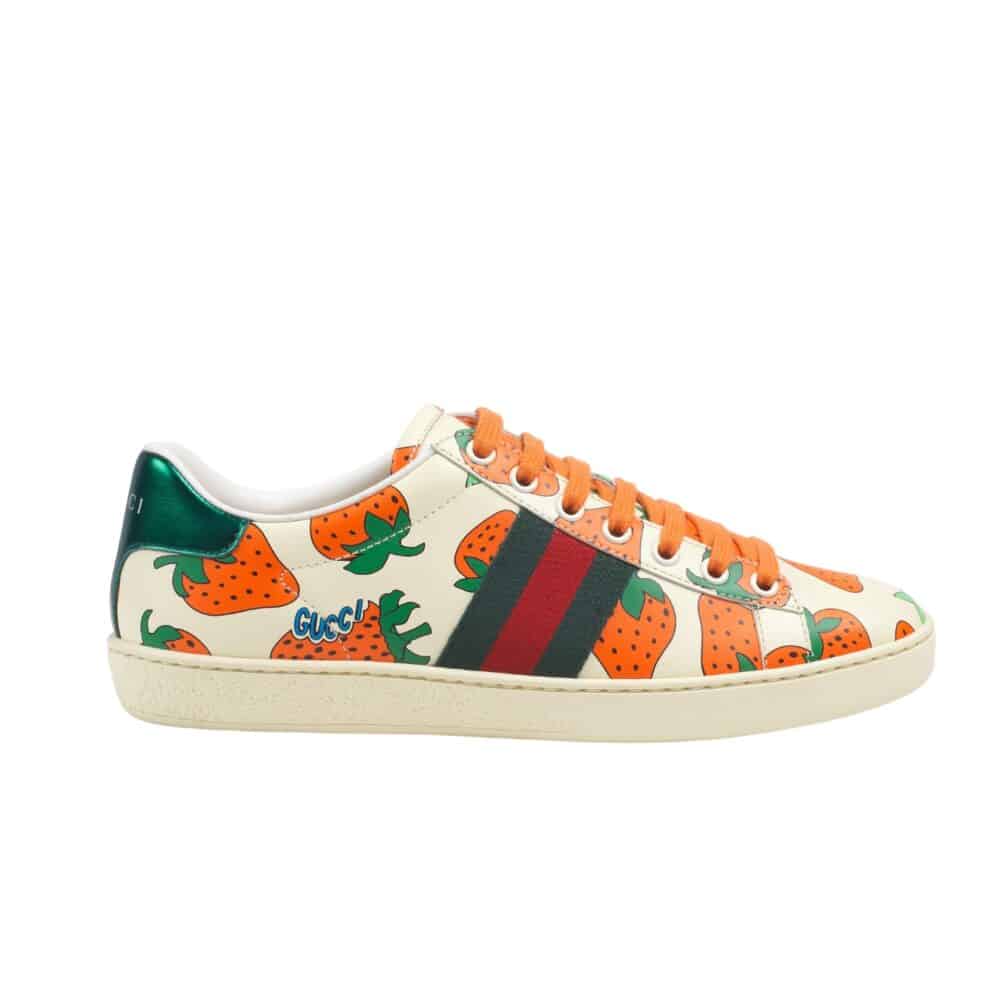 GUCCI ACE LEATHER SNEAKER WITH STRAWBERRY PRINT 387993 08L30 9262