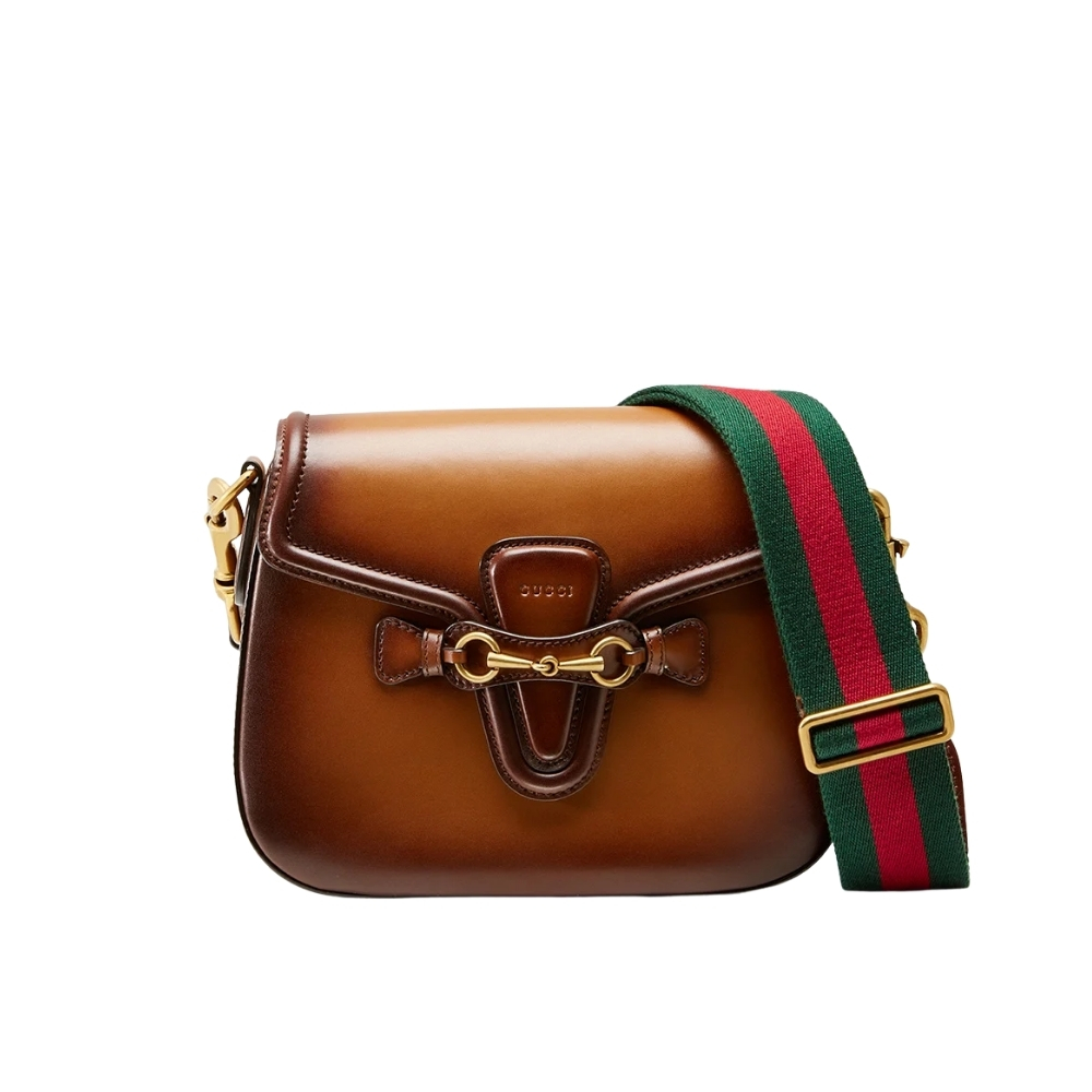 Gucci Lady Web Hand Stained Leather Shoulder Bag In Brown 25Cm 380573 B012A 2574