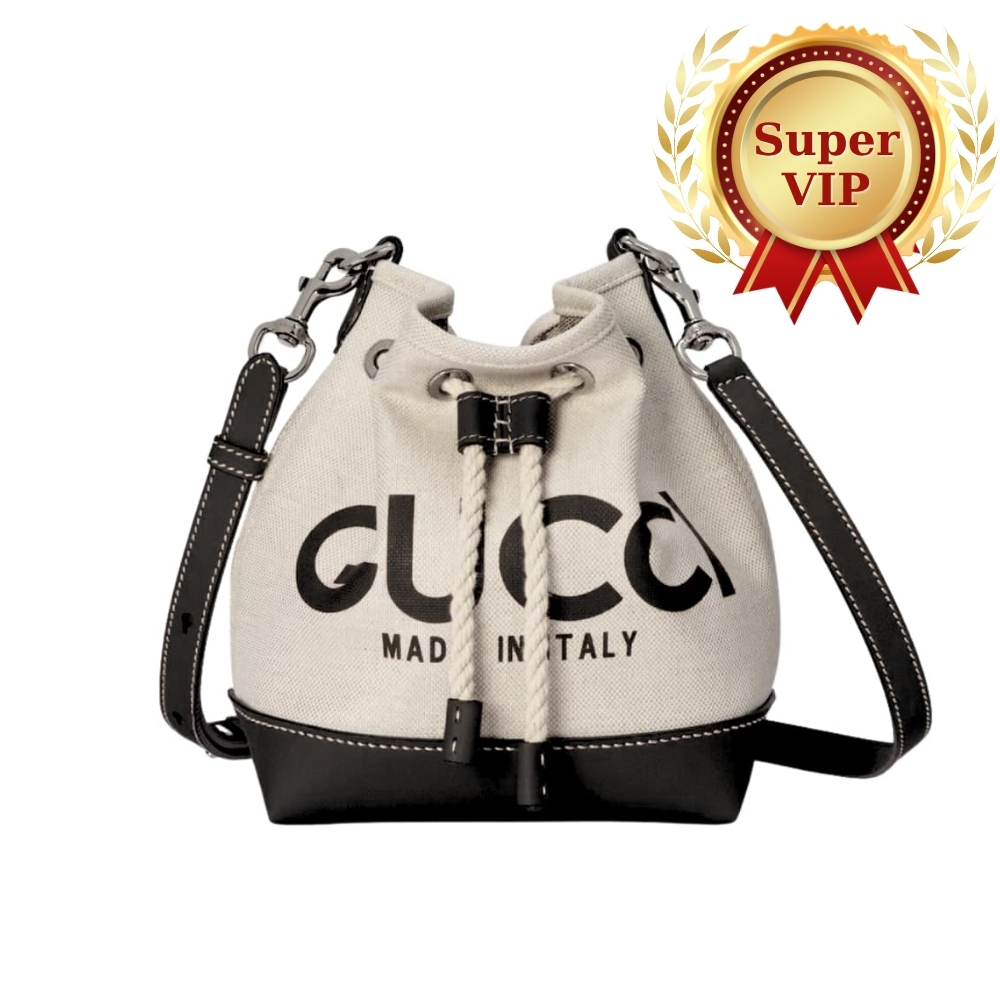 [SUPER VIP 1:1] GUCCI MINI SHOULDER BAG WITH PRINT COTTON LINEN CANVAS BLACK 23CM
