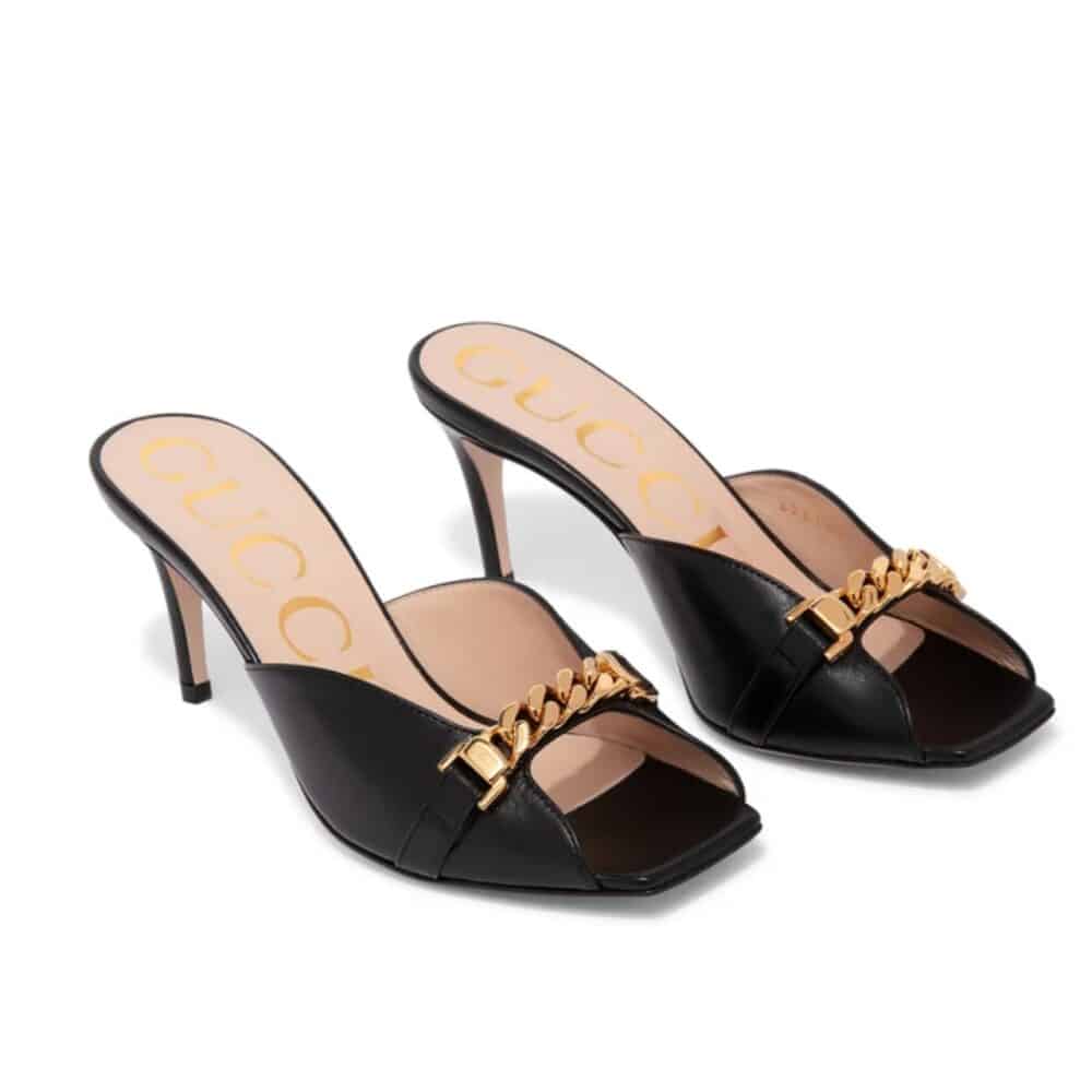 GUCCI SYLVIE CHAIN MULE SANDALS BLACK