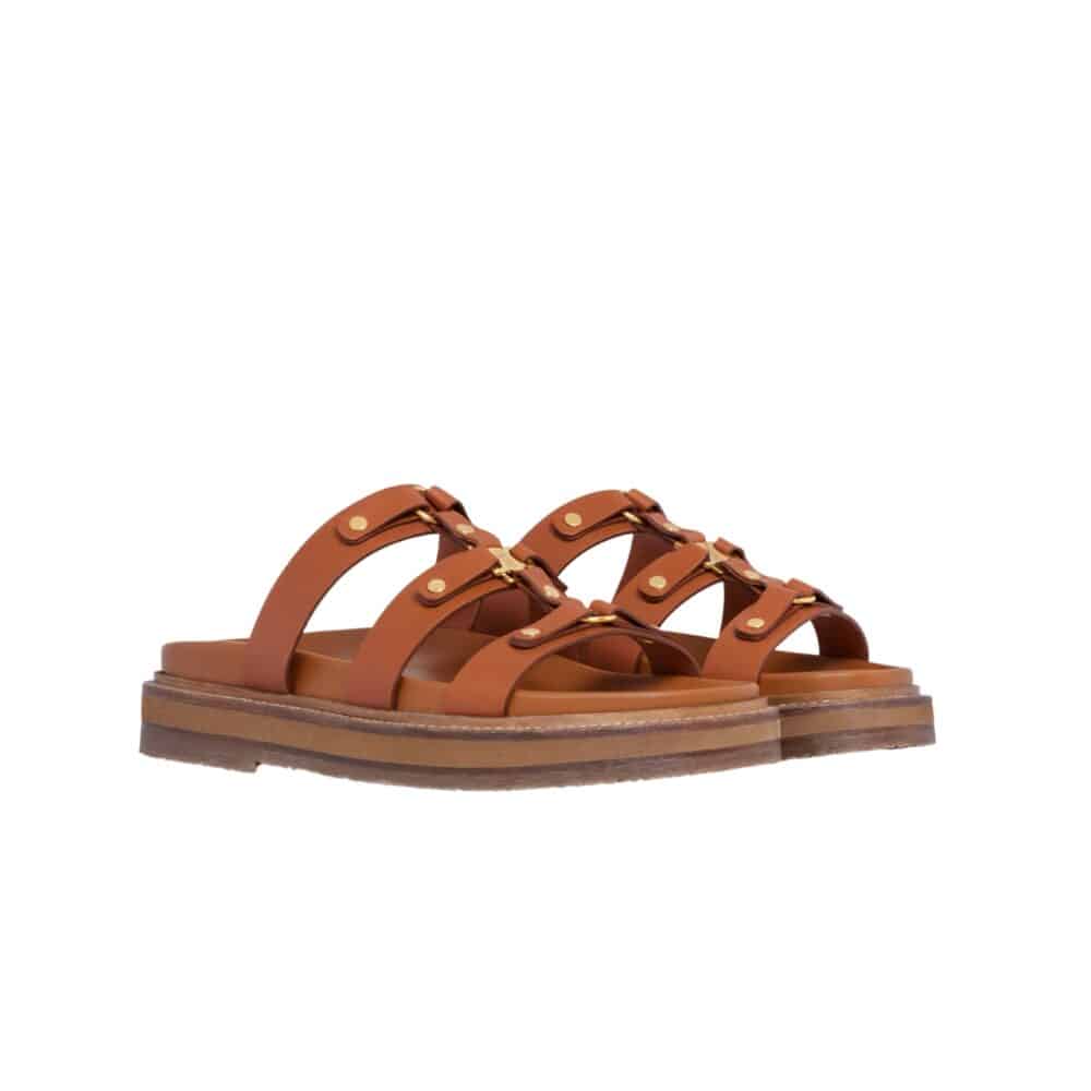 CELINE SLIDES TIPPI IN CALFSKIN IN CALFSKIN VEGETAL BROWN 352343766C 04LU