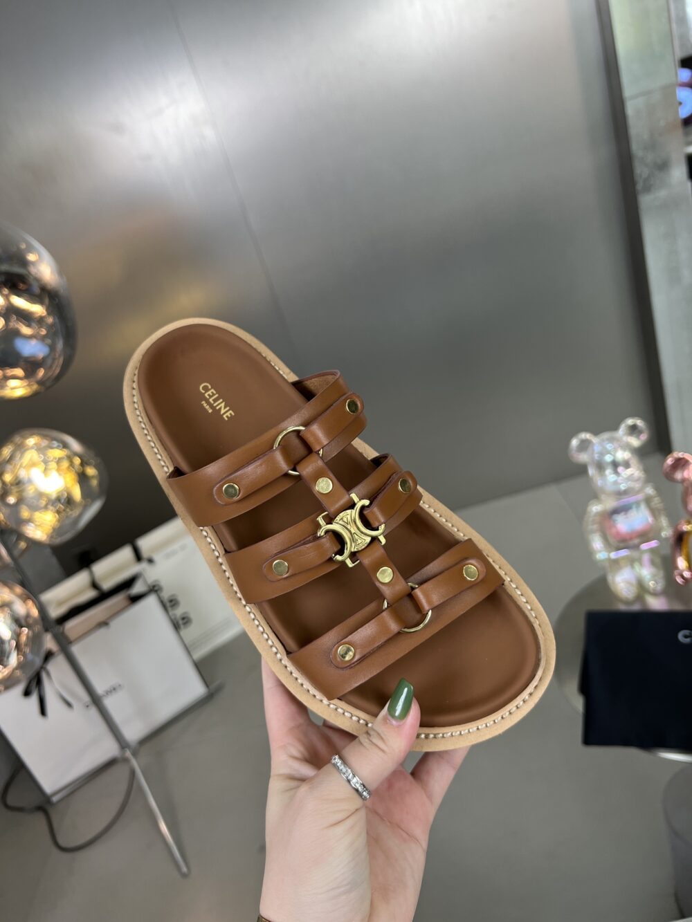 CELINE SLIDES TIPPI IN CALFSKIN IN CALFSKIN VEGETAL BROWN 352343766C 04LU - Image 2