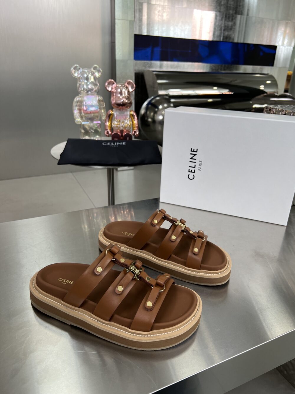 CELINE SLIDES TIPPI IN CALFSKIN IN CALFSKIN VEGETAL BROWN 352343766C 04LU - Image 4
