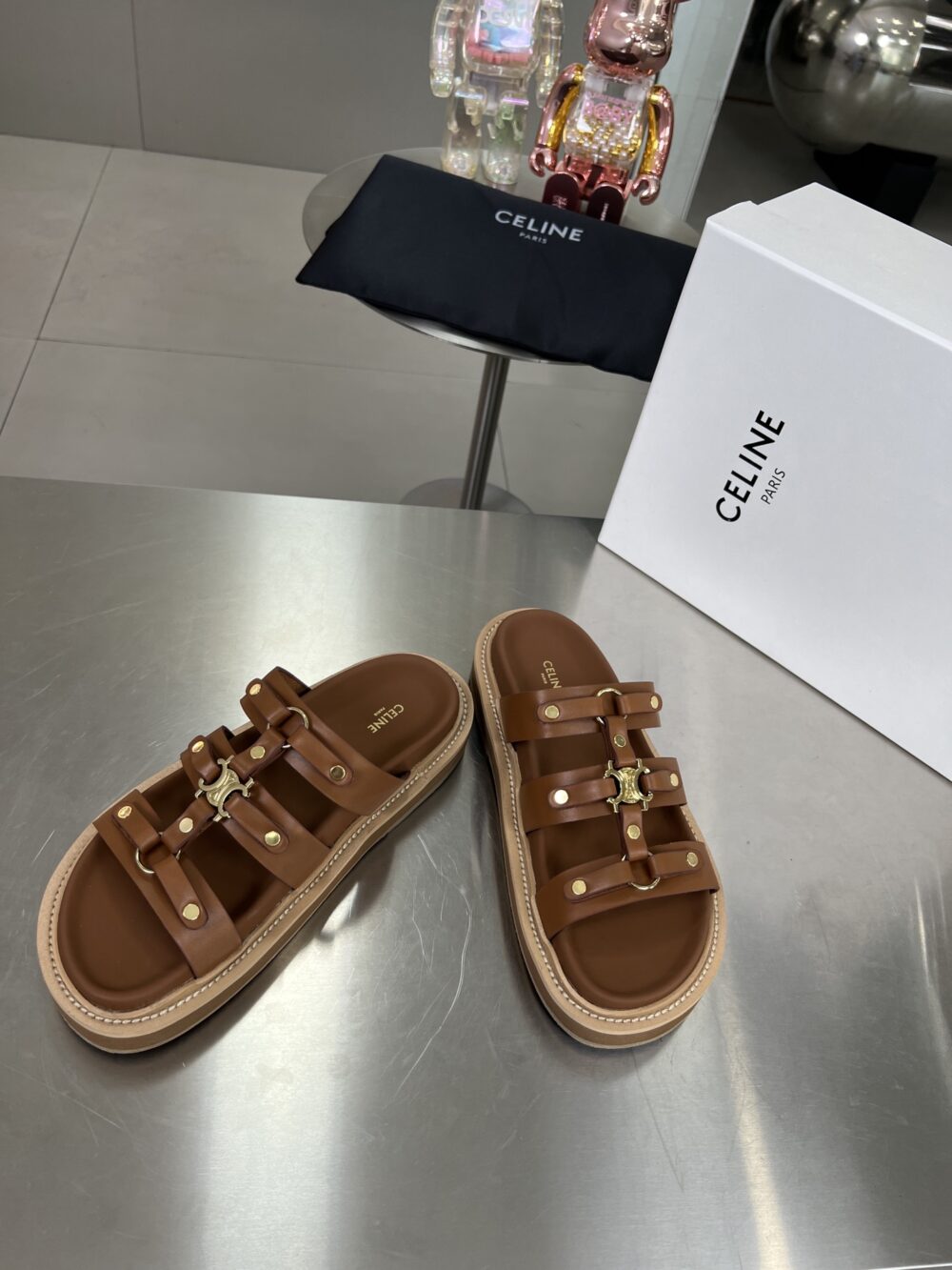 CELINE SLIDES TIPPI IN CALFSKIN IN CALFSKIN VEGETAL BROWN 352343766C 04LU - Image 5