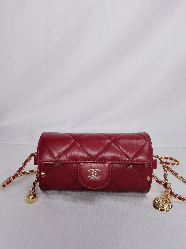 Alternative view of CHANEL LIPSTICK BAG WITH CHAIN GHW RED 15CM