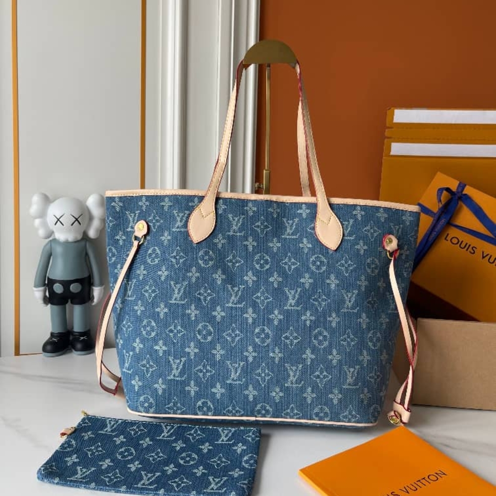 Alternative view of LOUIS VUITTON NEVERFULL MM BAG DENIM BLUE 31CM M13192