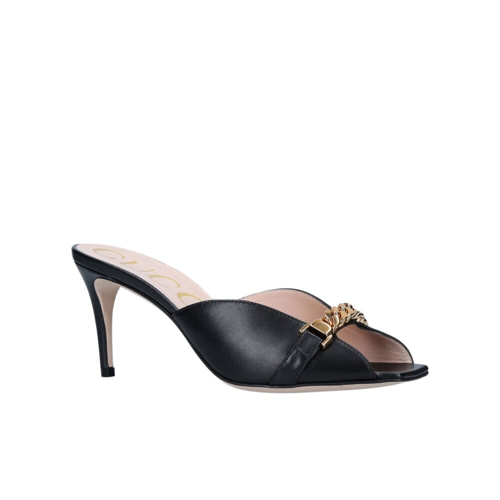 GUCCI SYLVIE CHAIN MULE SANDALS BLACK