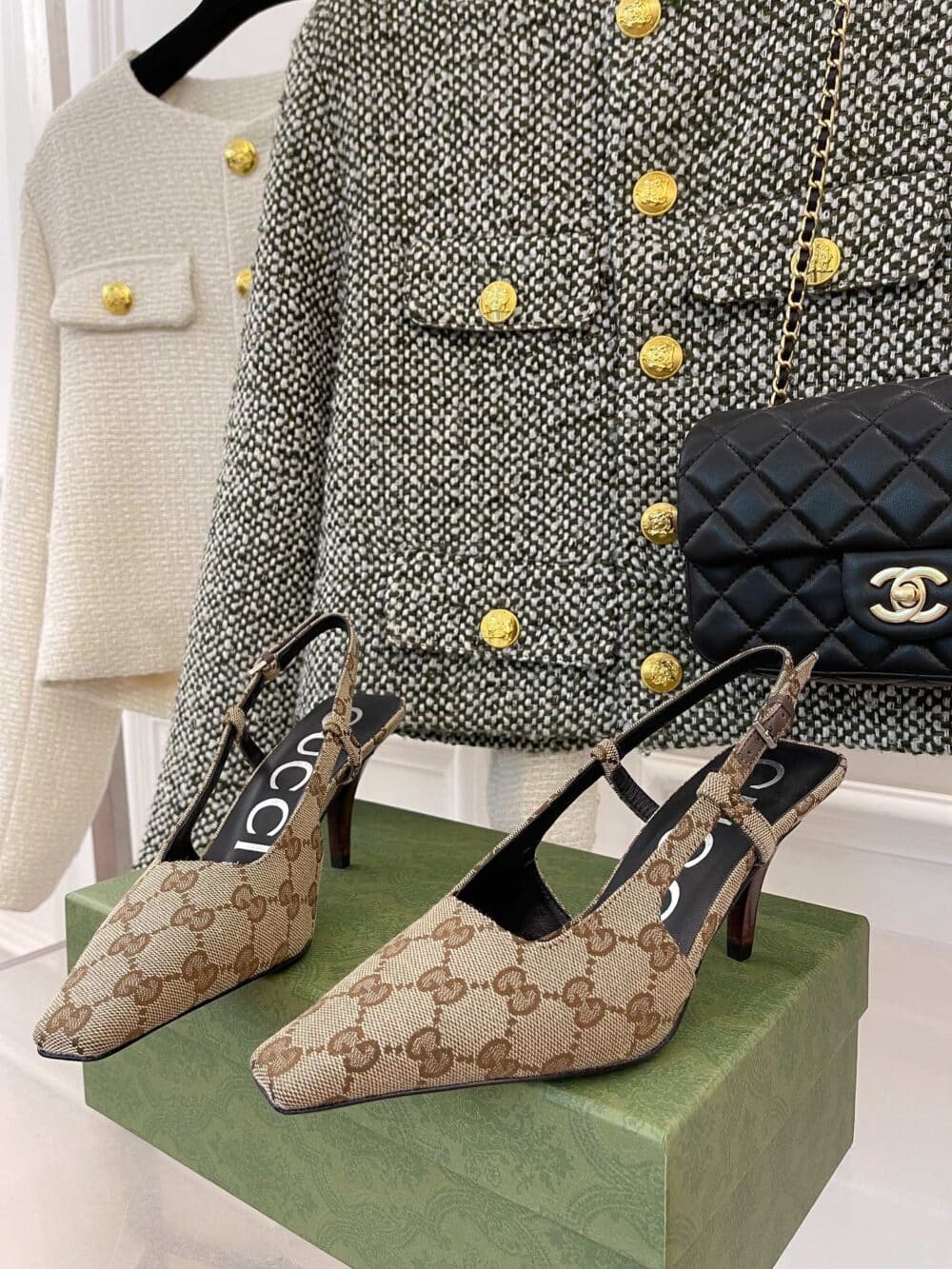 GUCCI WOMEN’S GG SLINGBACK PUMP BEIGE ‎675420 KY980 9763 - Image 7