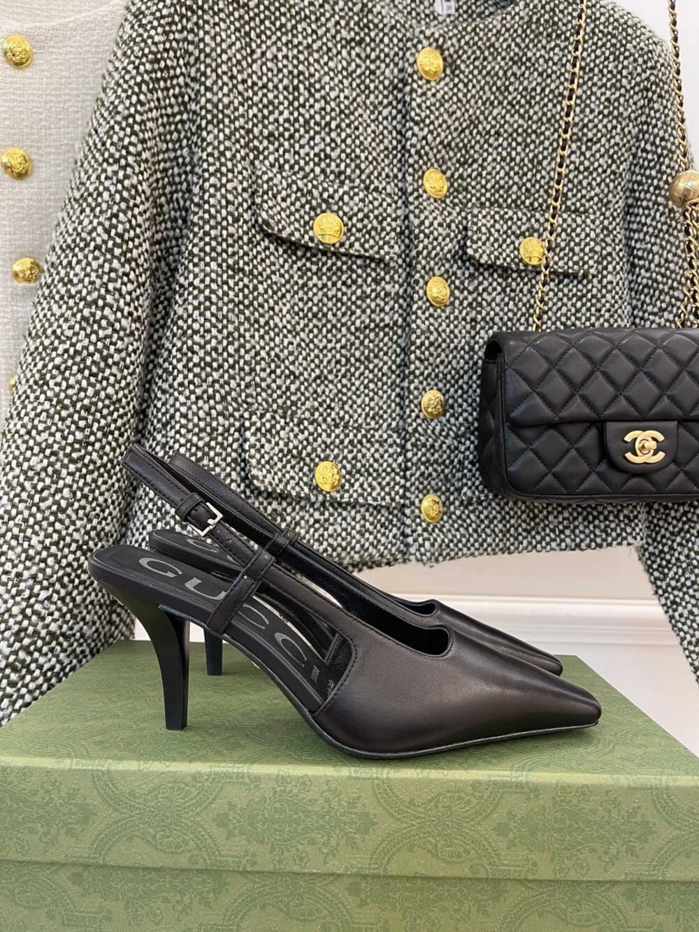 GUCCI WOMEN'S SLINGBACK SQUARE TOE PUMPS BLACK - Image 3