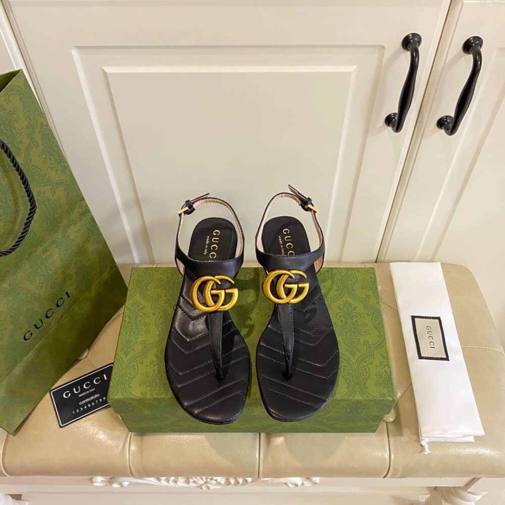GUCCI DOUBLE G SANDAL LEATHER BLACK 674840 BKO00 1000 - Image 5