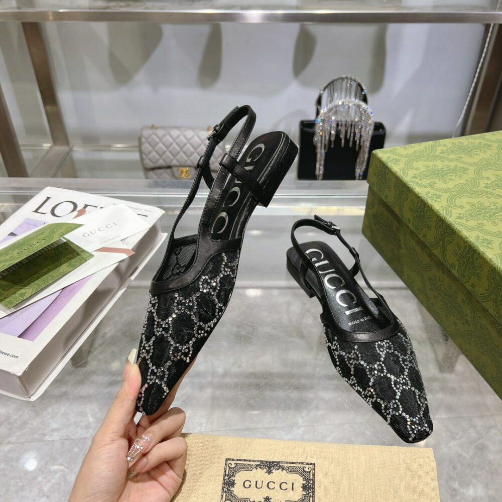 GUCCI GG EMBELLISHED SLINGBACK FLATS BLACK - Image 3