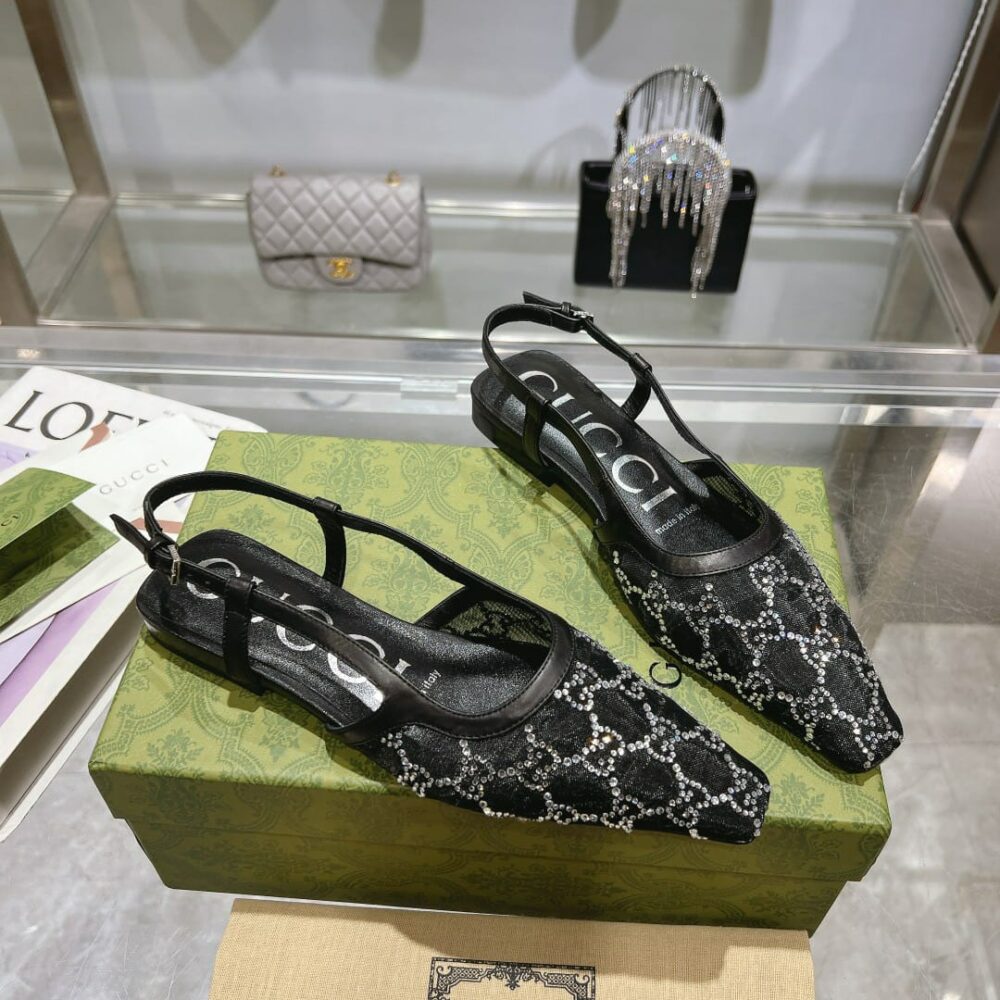 GUCCI GG EMBELLISHED SLINGBACK FLATS BLACK - Image 5