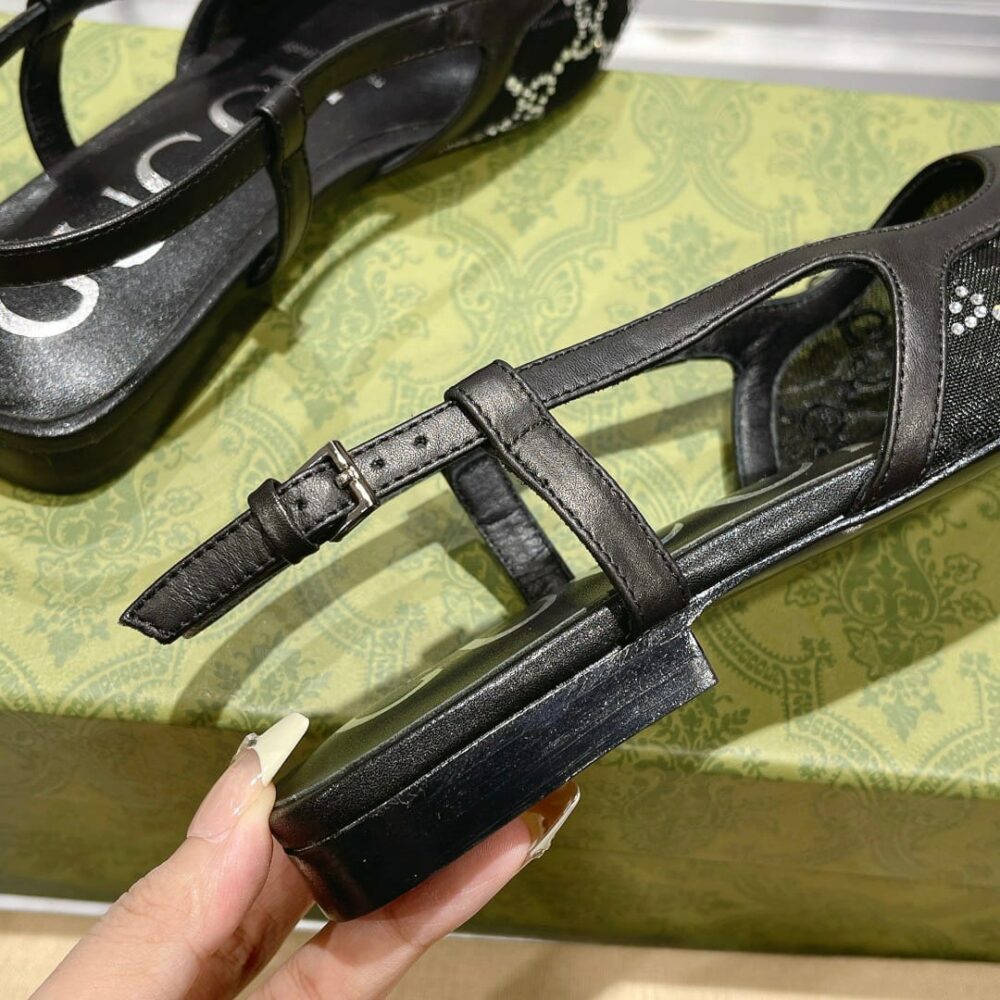 GUCCI GG EMBELLISHED SLINGBACK FLATS BLACK - Image 8