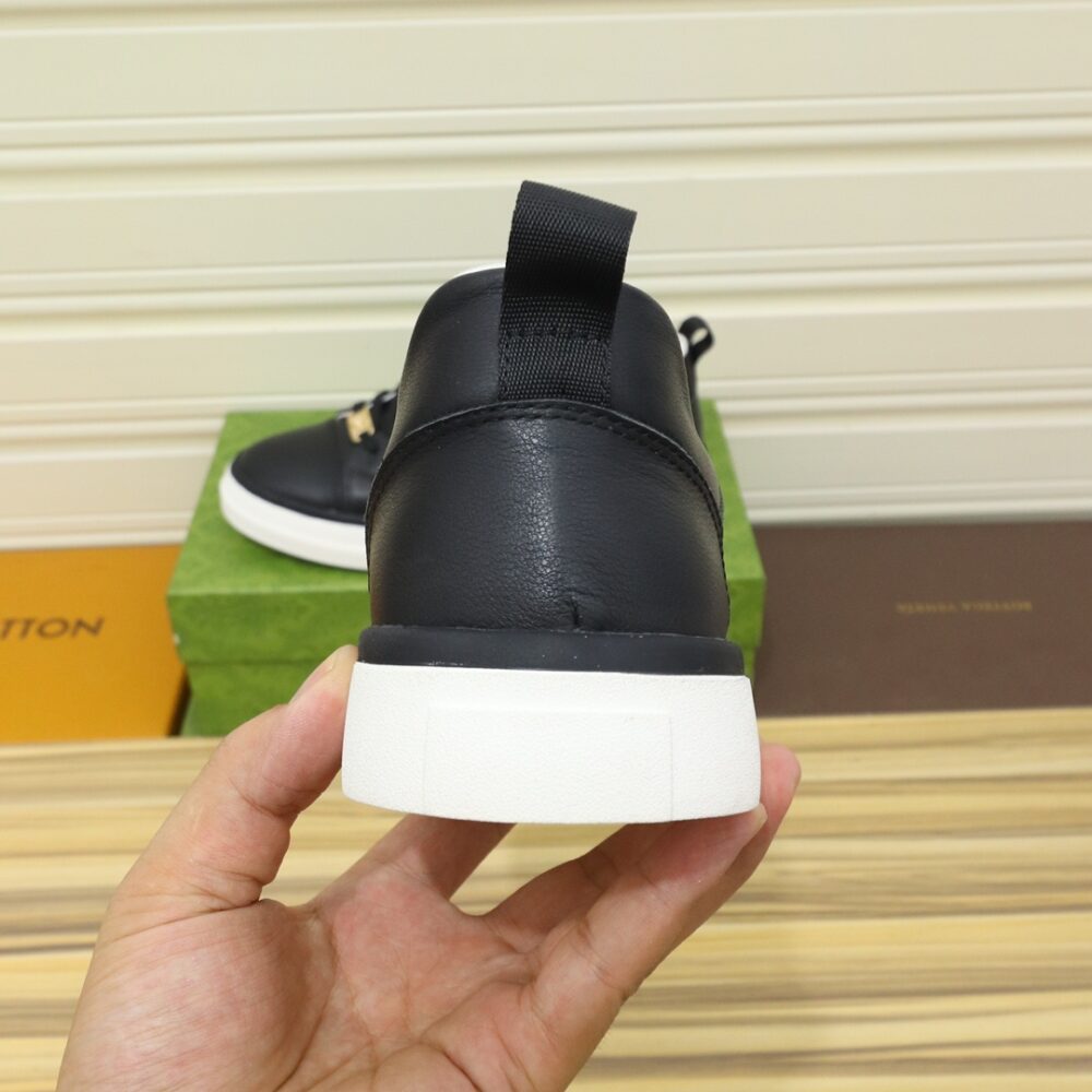 GUCCI MEN’S PLATFORM SNEAKERS LEATHER BLACK AND BLACK EDGE - Image 8