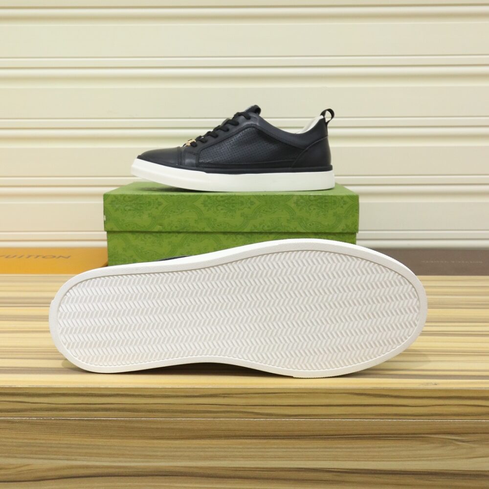 GUCCI MEN’S PLATFORM SNEAKERS LEATHER BLACK AND BLACK EDGE - Image 5