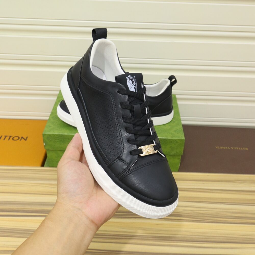 GUCCI MEN’S PLATFORM SNEAKERS LEATHER BLACK AND BLACK EDGE - Image 3