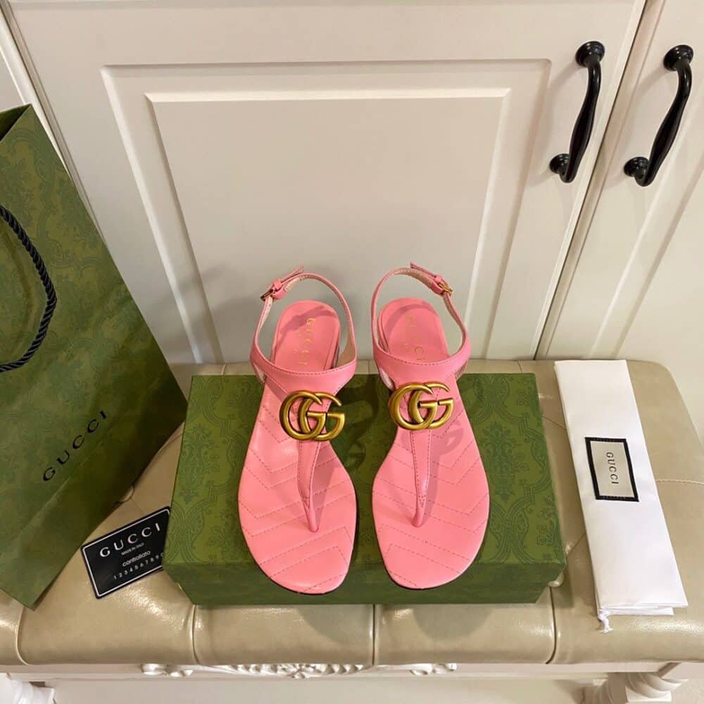 GUCCI DOUBLE G SANDAL LEATHER PASTEL PINK 674840 BKO00 5815 - Image 4