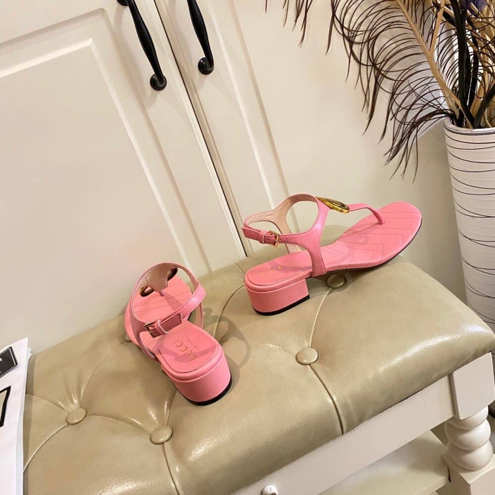 GUCCI DOUBLE G SANDAL LEATHER PASTEL PINK 674840 BKO00 5815 - Image 3