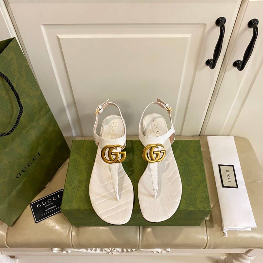 GUCCI DOUBLE G SANDAL LEATHER WHITE 674840 BKO00 9022 - Image 8