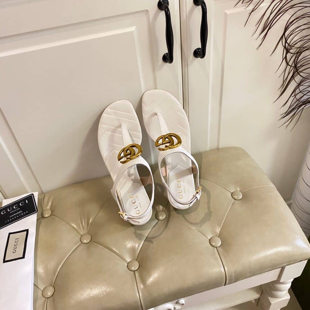 GUCCI DOUBLE G SANDAL LEATHER WHITE 674840 BKO00 9022 - Image 7