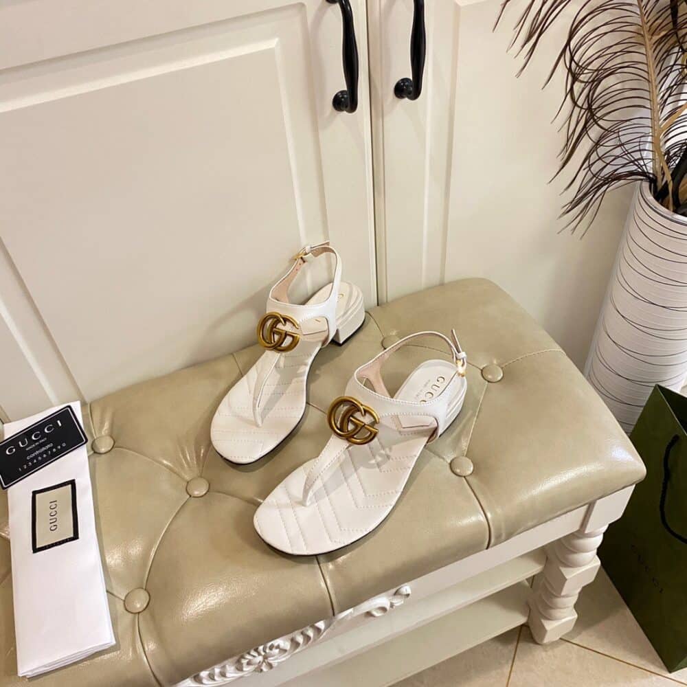 GUCCI DOUBLE G SANDAL LEATHER WHITE 674840 BKO00 9022 - Image 6