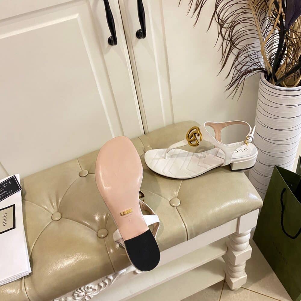 GUCCI DOUBLE G SANDAL LEATHER WHITE 674840 BKO00 9022 - Image 3